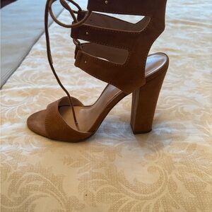 Call It Spring Tan Lace-Up Block Heels
